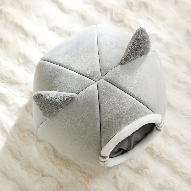 Cozy Plush Cat Cave Bed with Soft Mat