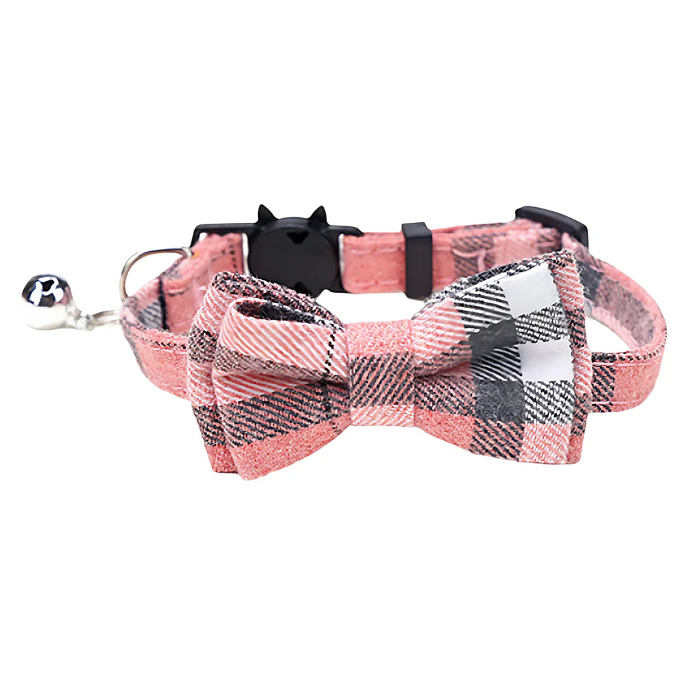 Adjustable Plaid Cat Collar with Bow Tie and Bell