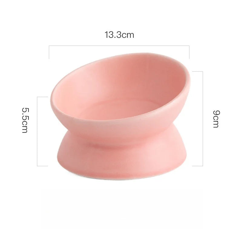 Tilted Elevated Ceramic Cat and Small Dog Bowl Stand