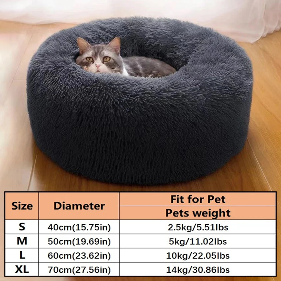 Plush Round Calming Pet Bed for Cats and Small Dogs