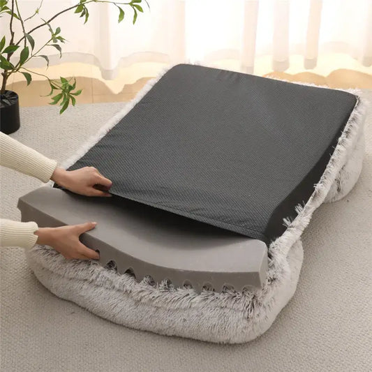 Plush Winter Thickened Square Dog Bed with Removable Pad