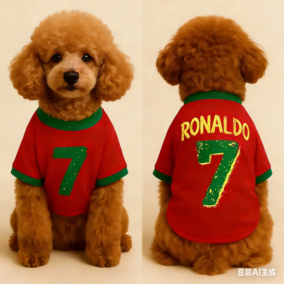 Red and green ronaldo number 7 pet dog t-shirt soft breathable football jersey for comfortable sportswear fan style