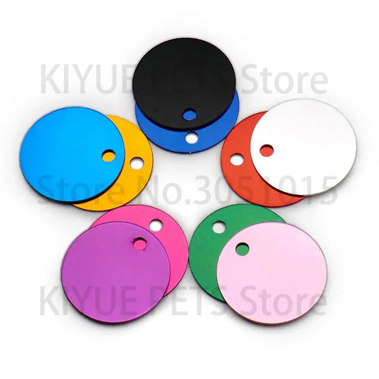 Colorful round aluminum pet id tags with metallic finish and attachment hole for custom engraving 20pcs set