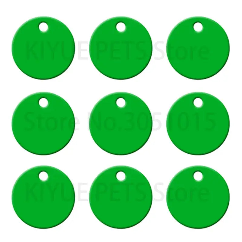 Bright green round aluminum pet id tags with hole for attachment 20pcs custom engraved set