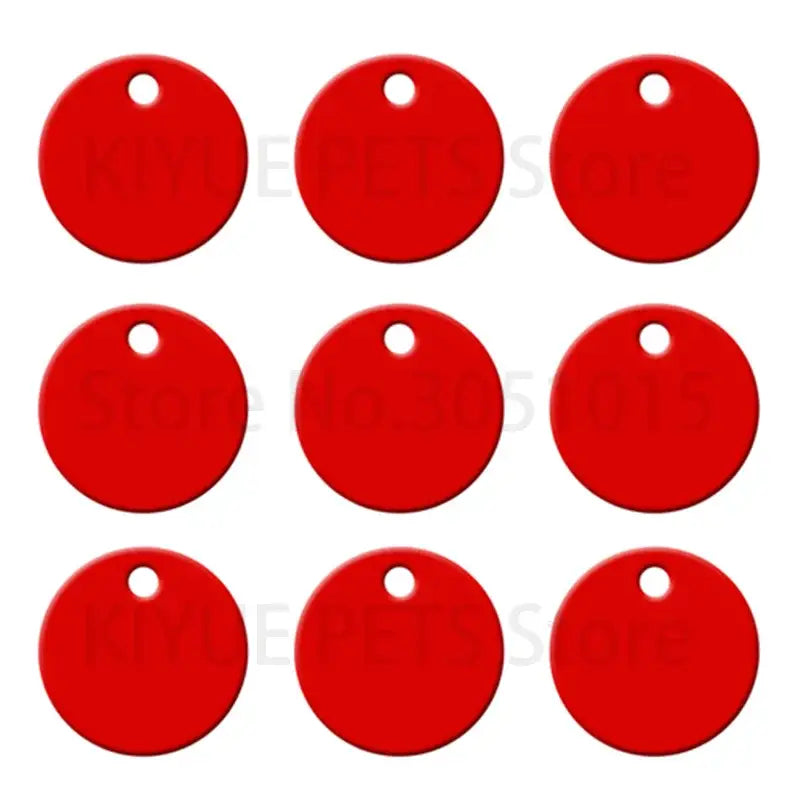 Red circular aluminum pet id tags with attachment holes 20pcs set custom engraved for pets