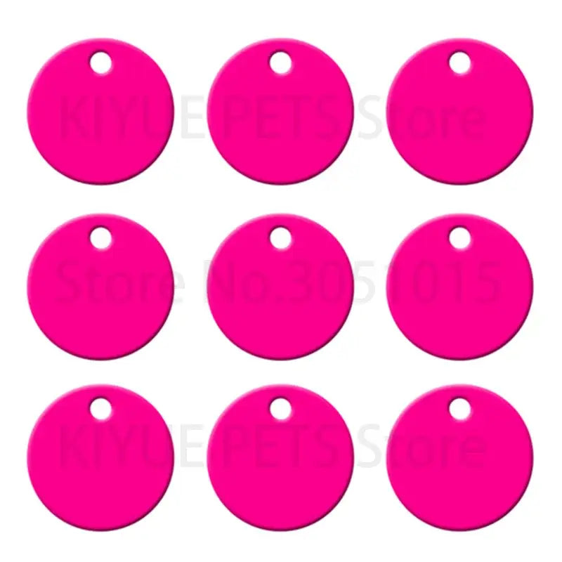 Bright pink round aluminum custom engraved pet id tags with a hole for attachment 20pcs set