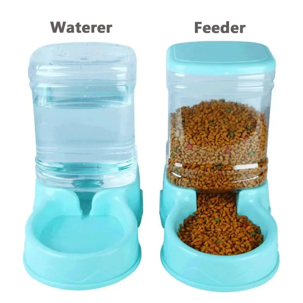 Light blue plastic 3.8l automatic cat and dog feeder and water fountain set for pets