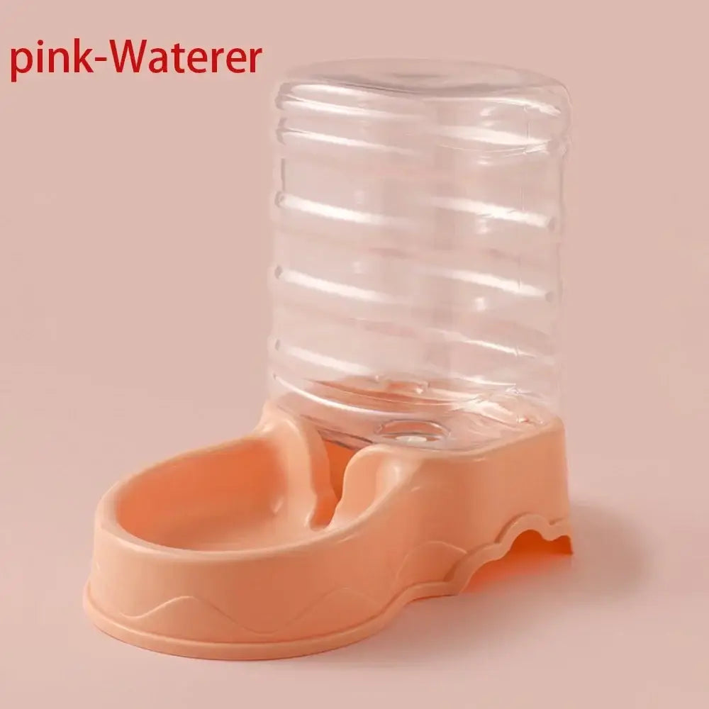 Clear plastic water bottle on peach plastic base for 3.8l automatic cat and dog feeder and water fountain