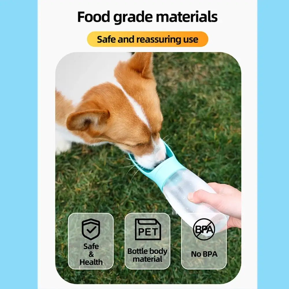 Light blue transparent 300ml portable pet water bottle with spout for easy drinking and travel use