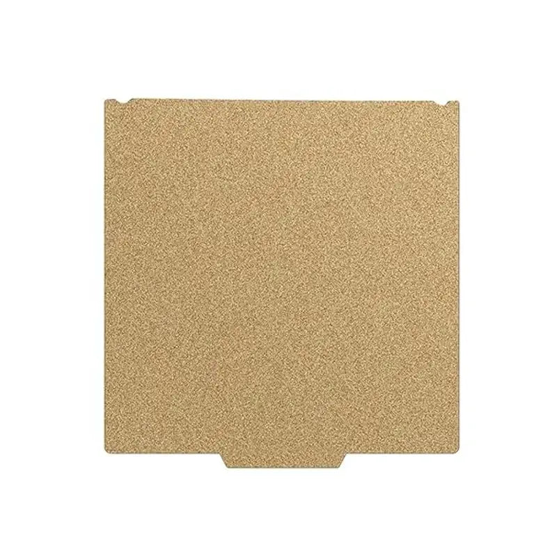 Gold-colored rectangular corkboard build plate with textured surface and rounded corners for sidewinder x4 plus 330x315mm