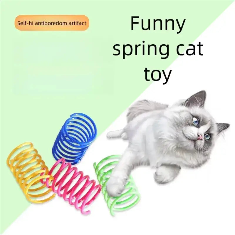 Colorful plastic cat spring toy with playful cartoonish design durable interactive coil spiral for kittens