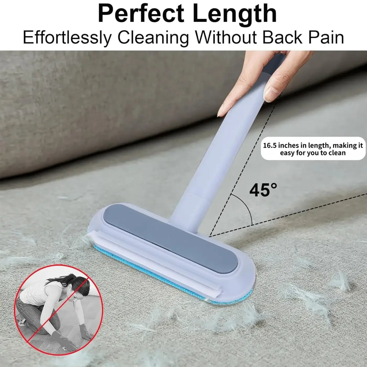Light gray and blue 4-in-1 reusable pet hair remover tool with sleek ergonomic handle for effortless cleaning