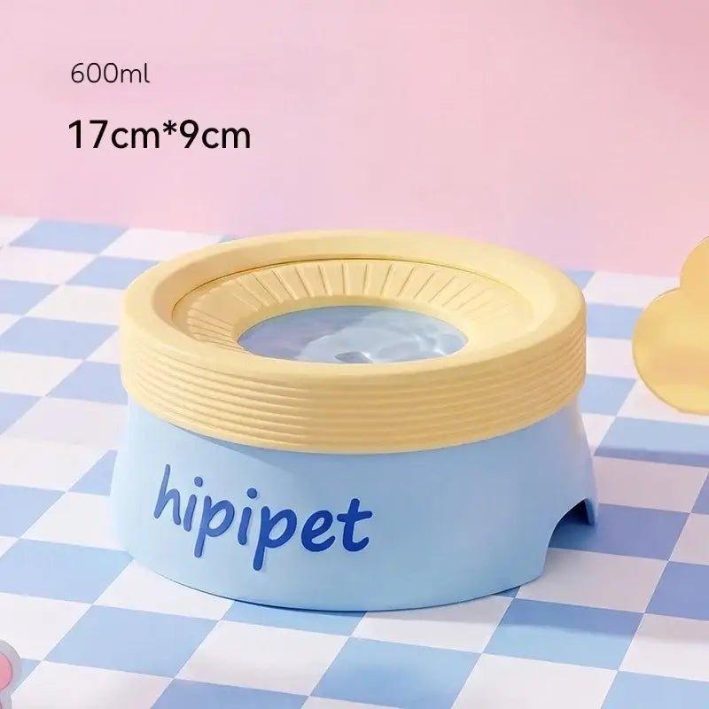 Light blue and yellow plastic 600ml hipipet anti-wet chin pet water bowl for pets hydration