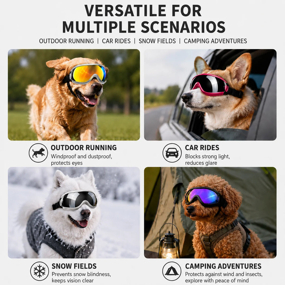Black Adjustable Dog Goggles UV Protection Sunglasses
