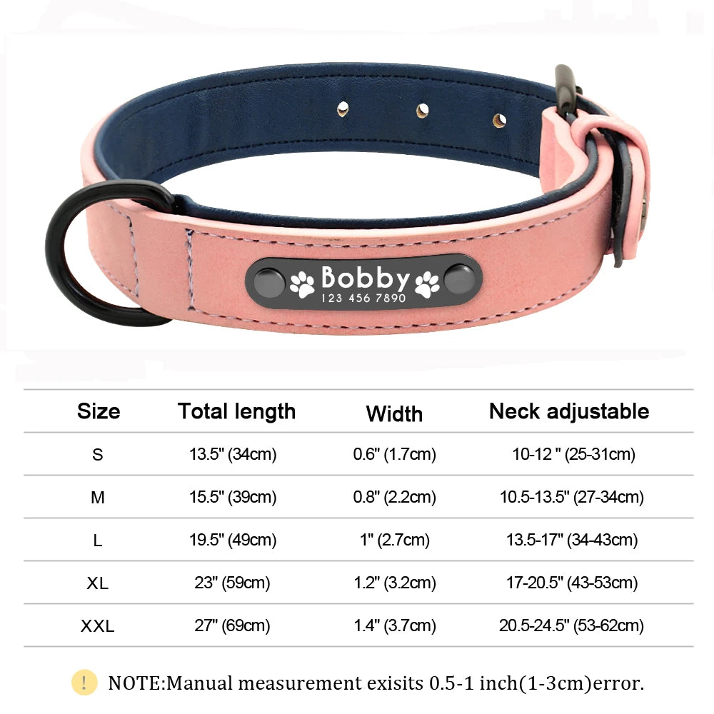 Personalized Leather Dog Collar with Engraved Nameplate