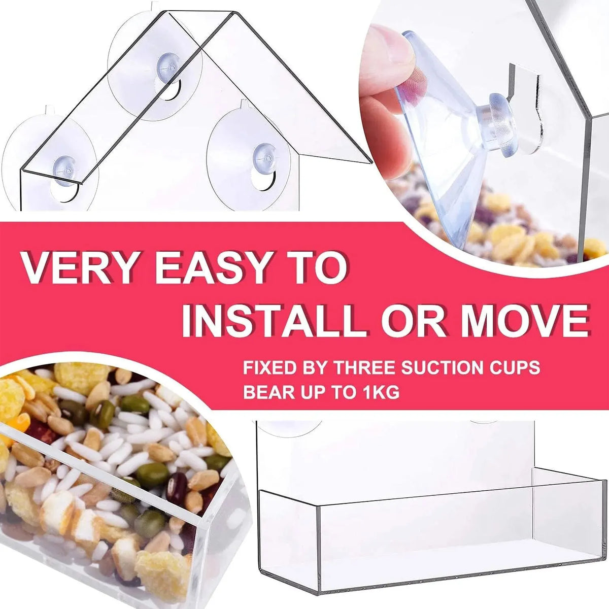 Clear Window Acrylic Hanging Bird Feeder