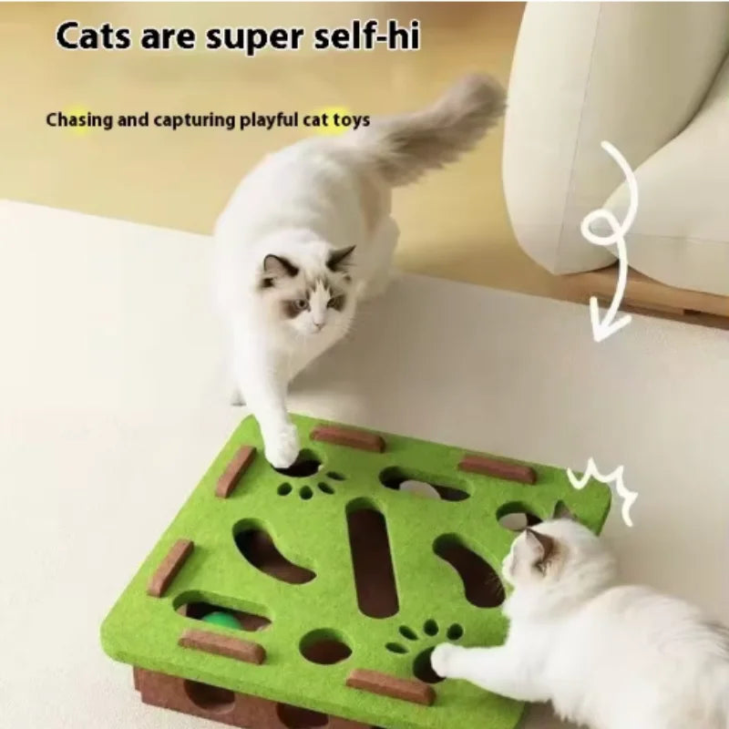 Interactive Felt Cat Puzzle Box With Bell Ball