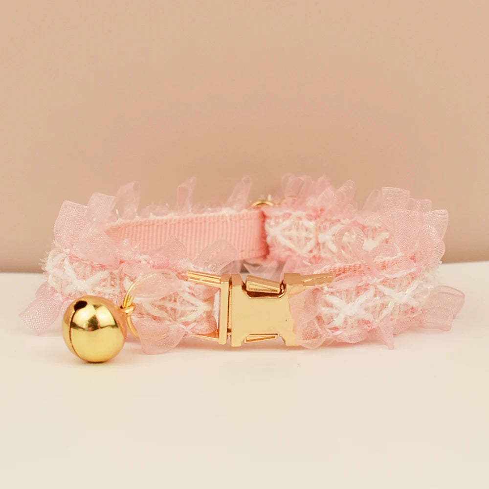 Personalized Lace Cat Collar with Bell and Safety Buckle