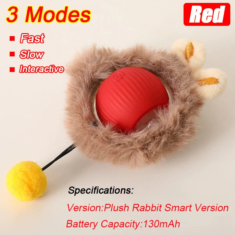 Rechargeable Interactive Rolling Cat Toy with Faux Tail