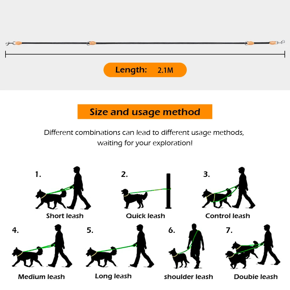 Multifunctional Adjustable Hands-Free Dog Leash for Two Dogs