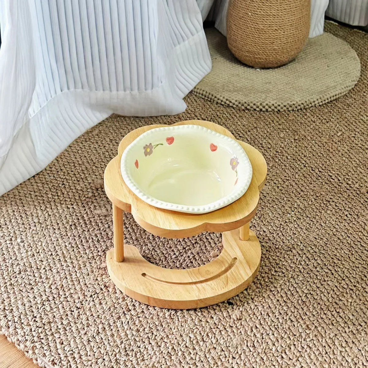 Elevated Wooden Frame Ceramic Pet Bowl
