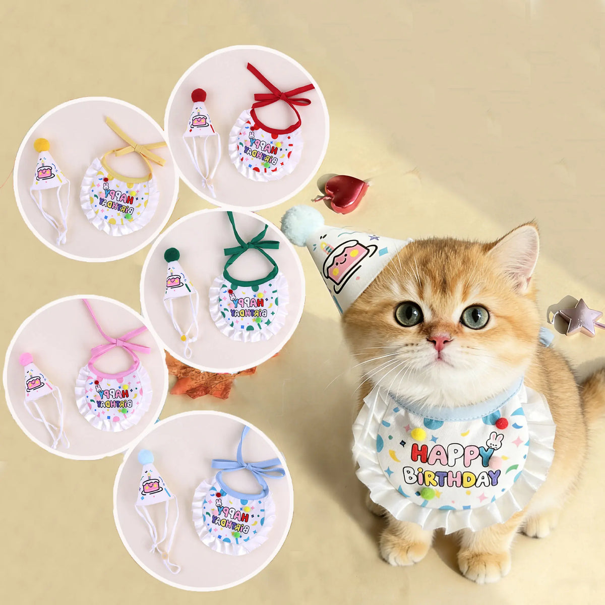 Pet Birthday Hat and Bib Party Costume Set