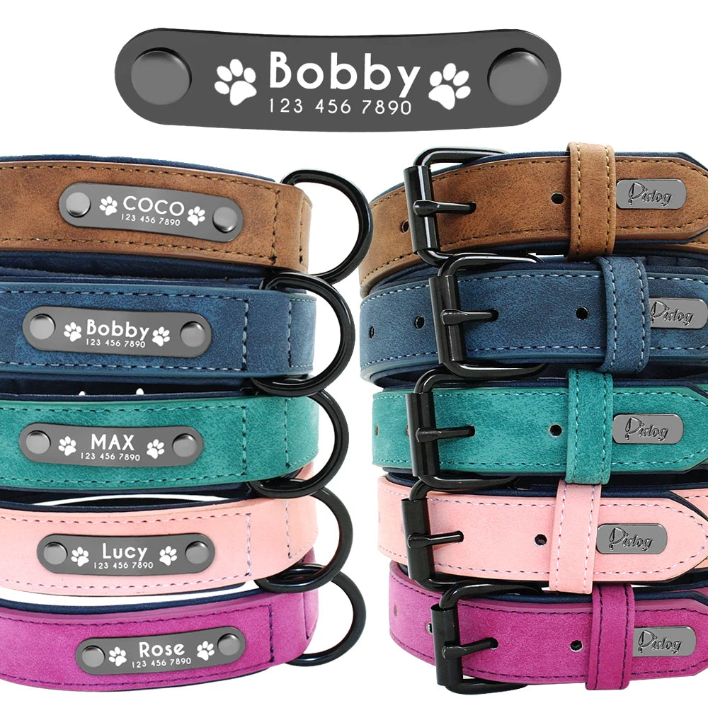 Personalized Leather Dog Collar with Engraved Nameplate