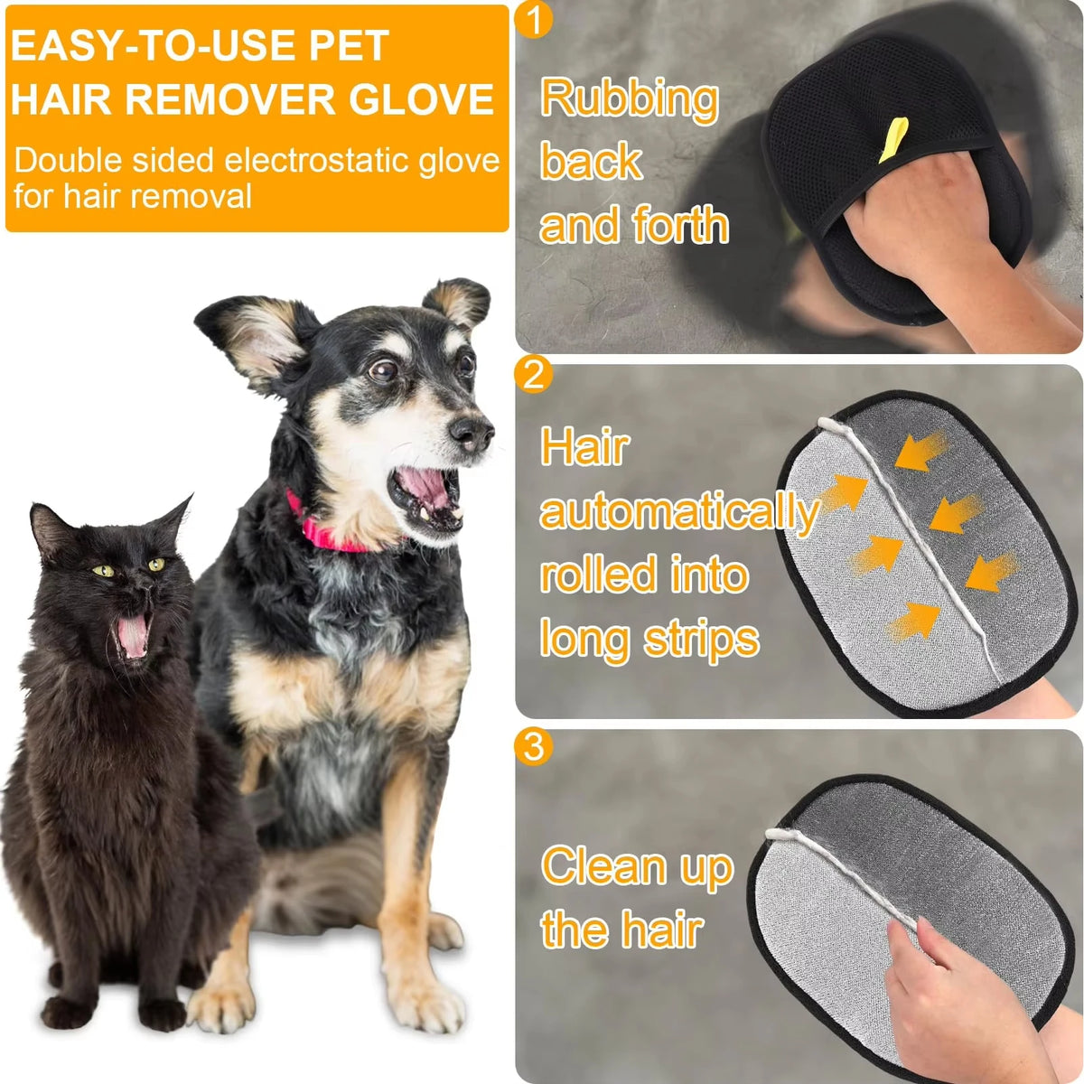 Double-Sided Pet Hair Removal Grooming Gloves