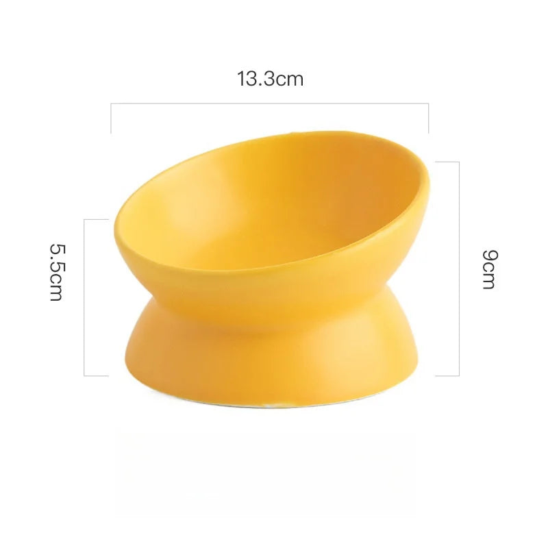 Tilted Elevated Ceramic Cat and Small Dog Bowl Stand