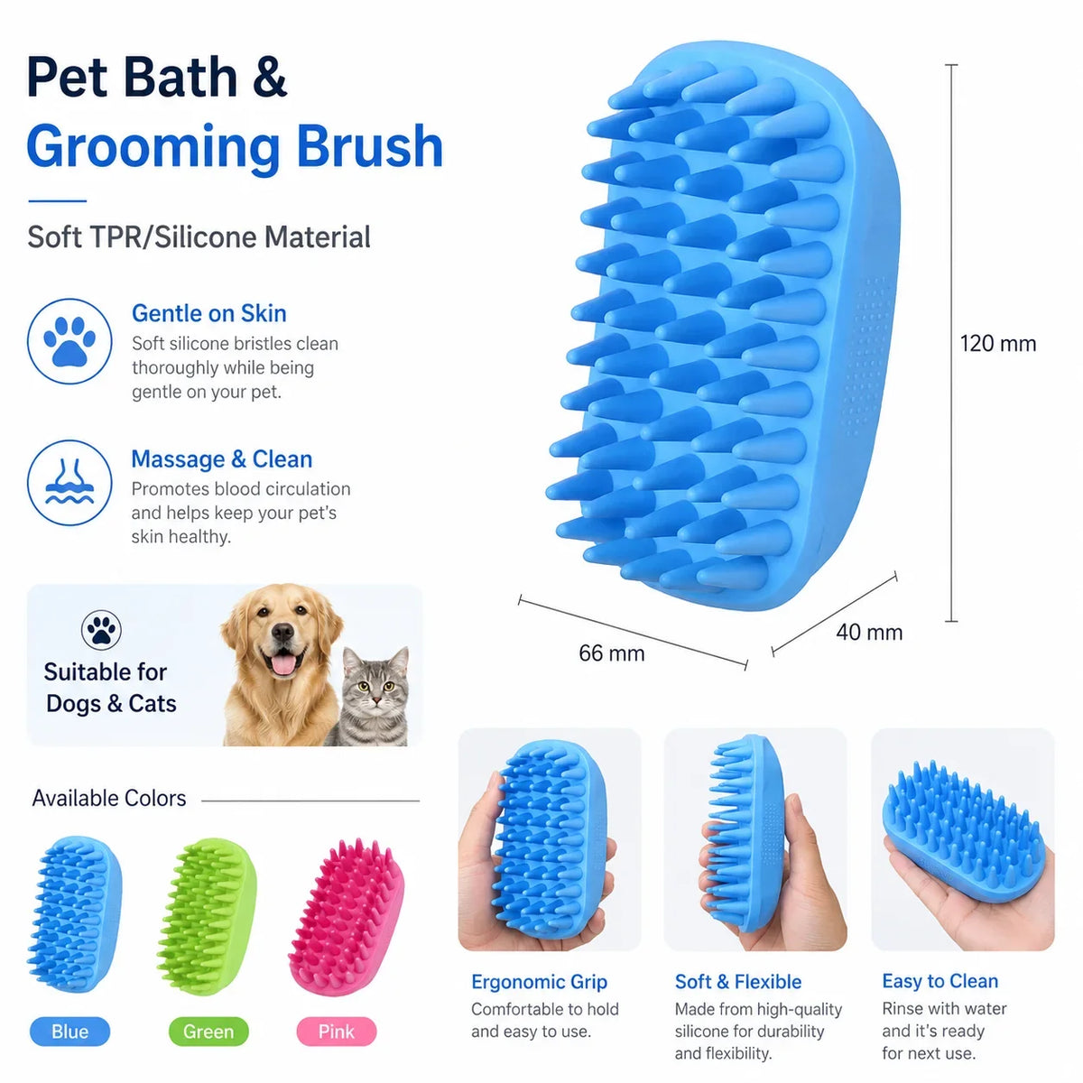 Pet Bath Brush and Grooming Deshedding Tool