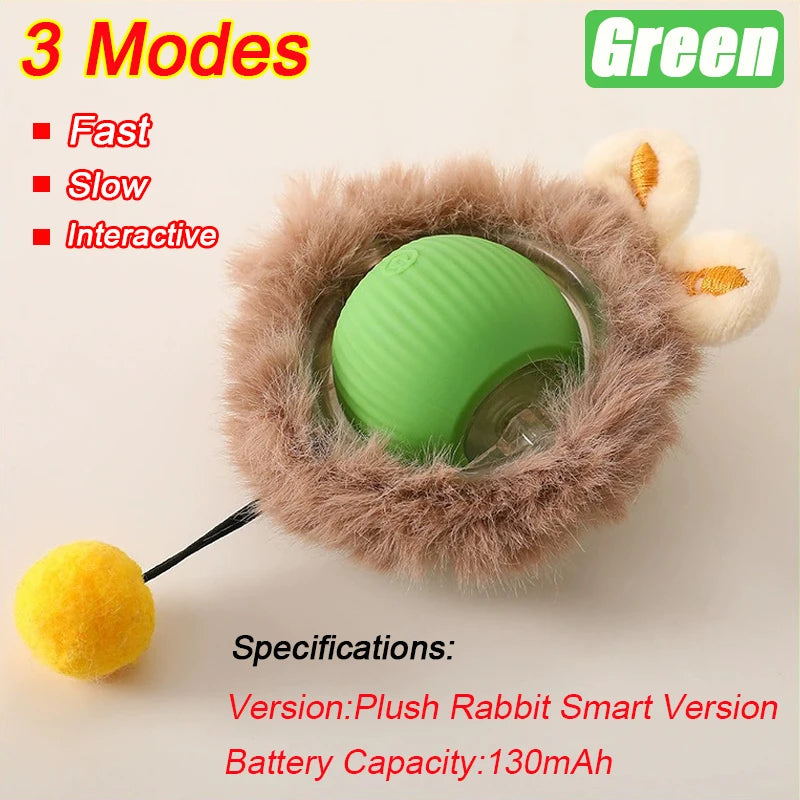 Rechargeable Interactive Rolling Cat Toy with Faux Tail