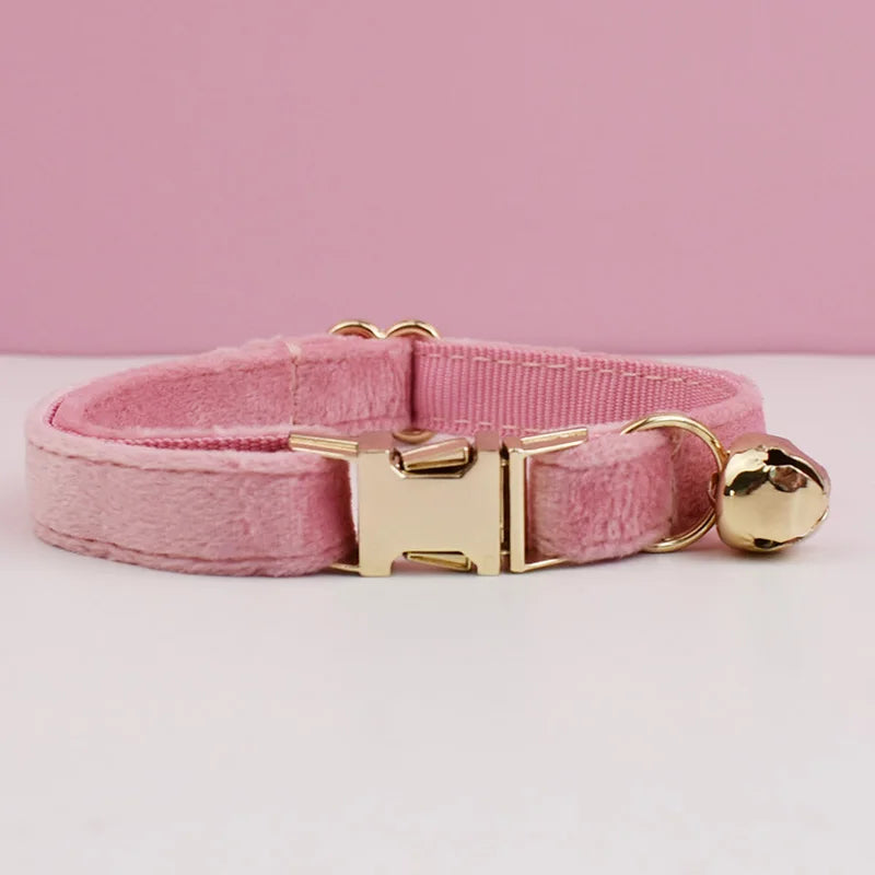 Personalized Velvet Cat Collar with Bow Tie and Name Plate