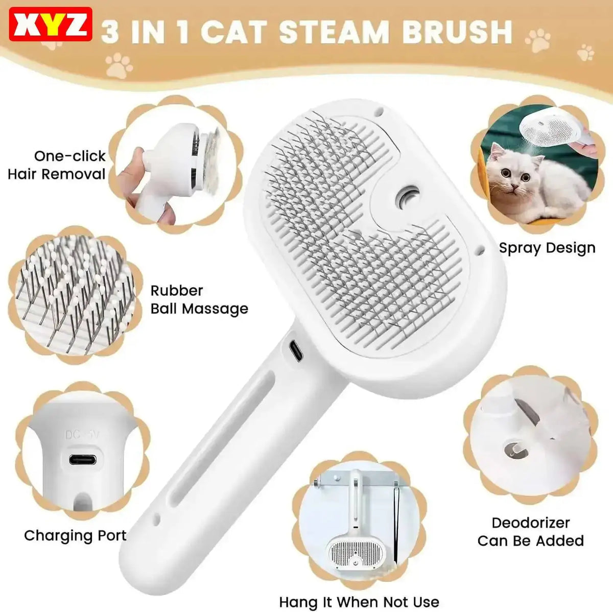 3-in-1 Electric Steamy Pet Grooming Brush