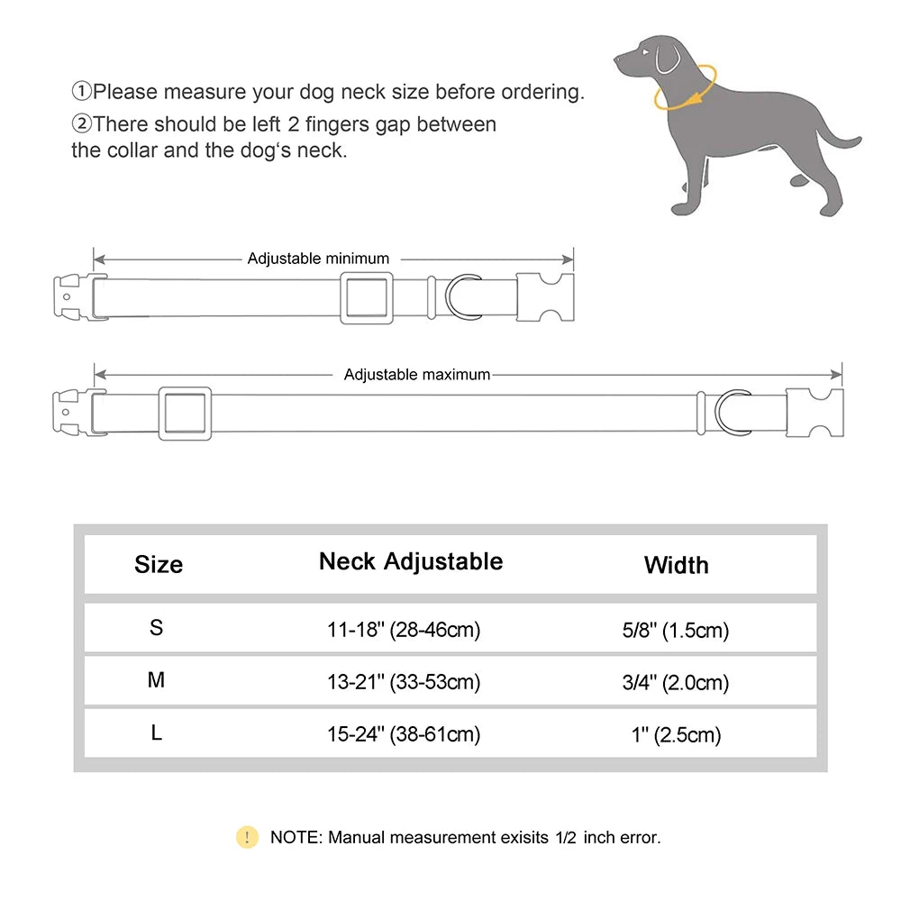Custom Nylon Dog Collar Cute Print Dog Collars Free Engraved Pet ID Collars Necklace For Small Medium Large Dogs Pug Adjustable
