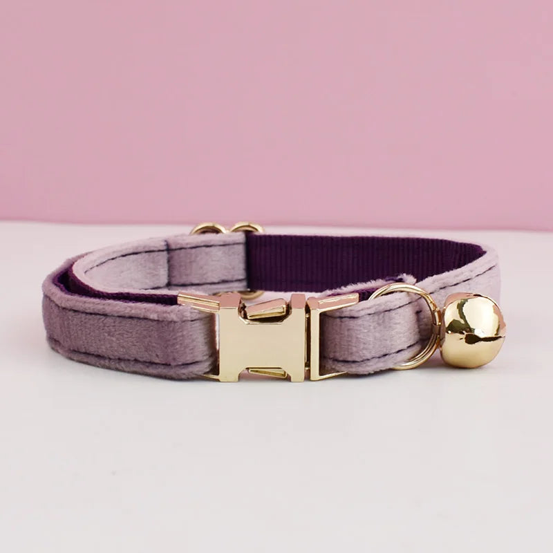 Personalized Velvet Cat Collar with Bow Tie and Name Plate