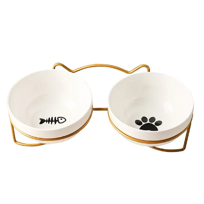 Ceramic Double Cat Bowl with Cervical Protection