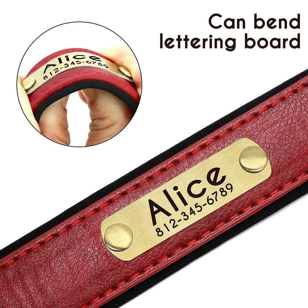 Personalized Leather Dog Collar with Engraved Nameplate