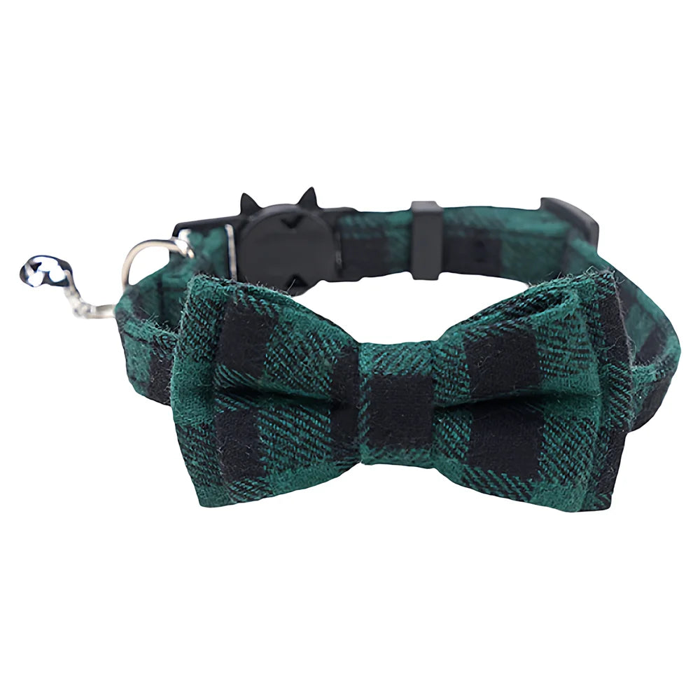 Adjustable Plaid Cat Collar with Bow Tie and Bell