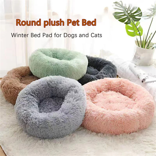 Plush Round Calming Pet Bed for Cats and Small Dogs