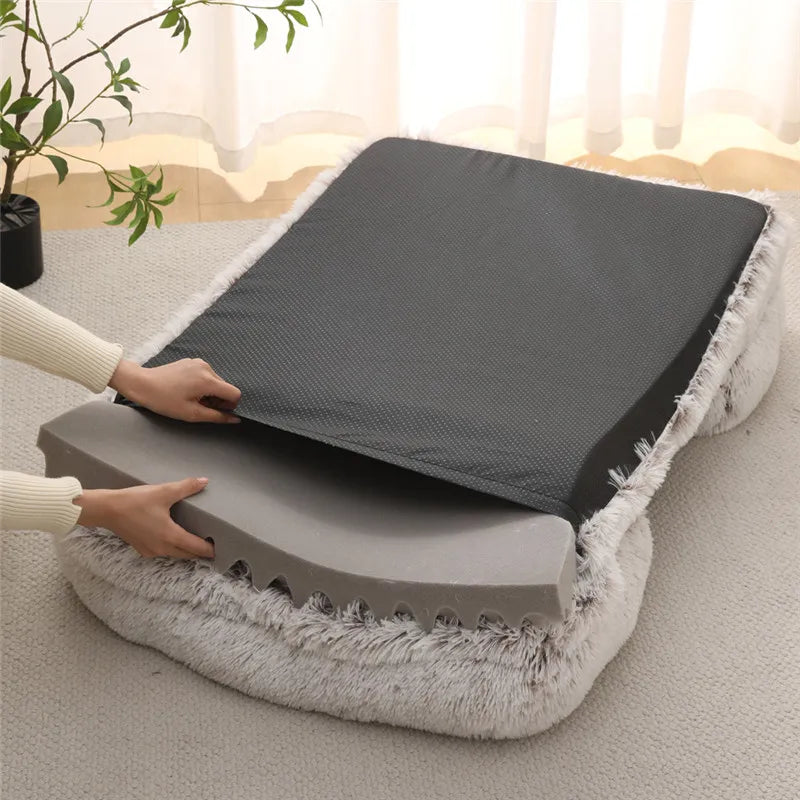 Plush Winter Thickened Square Dog Bed with Removable Pad