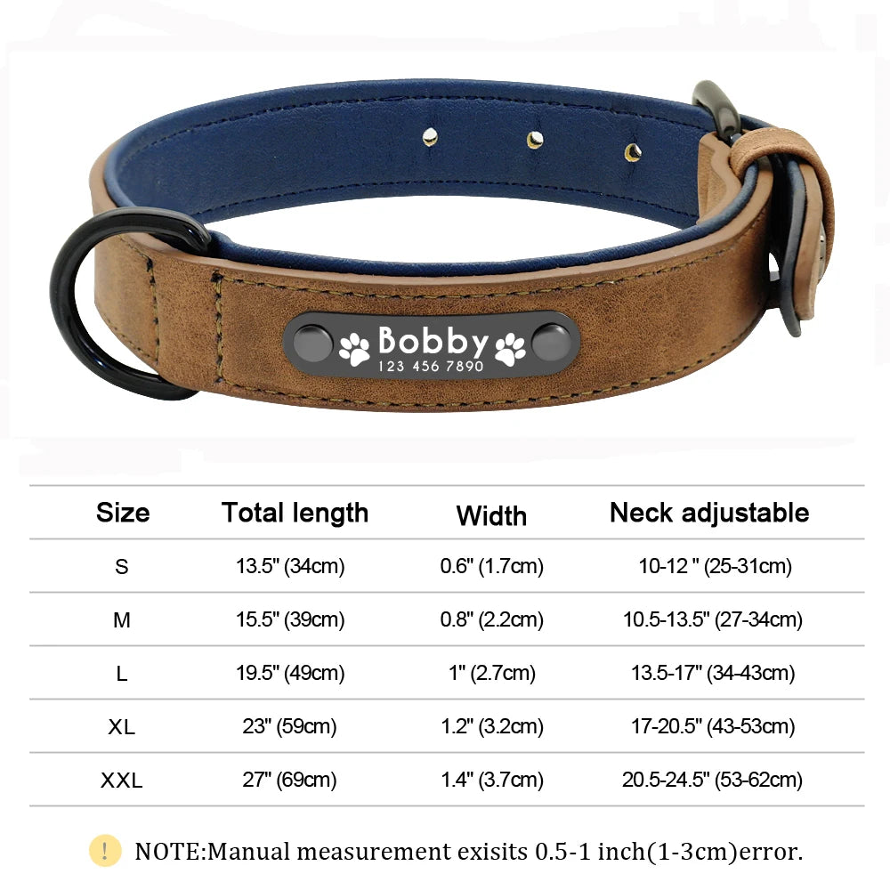 Personalized Leather Dog Collar with Engraved Nameplate
