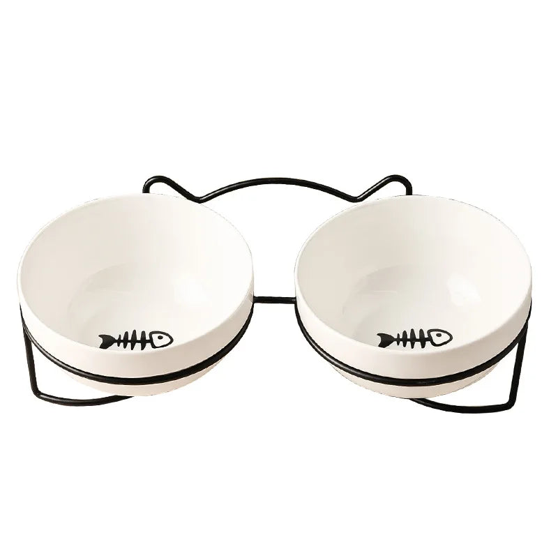 Ceramic Double Cat Bowl with Cervical Protection
