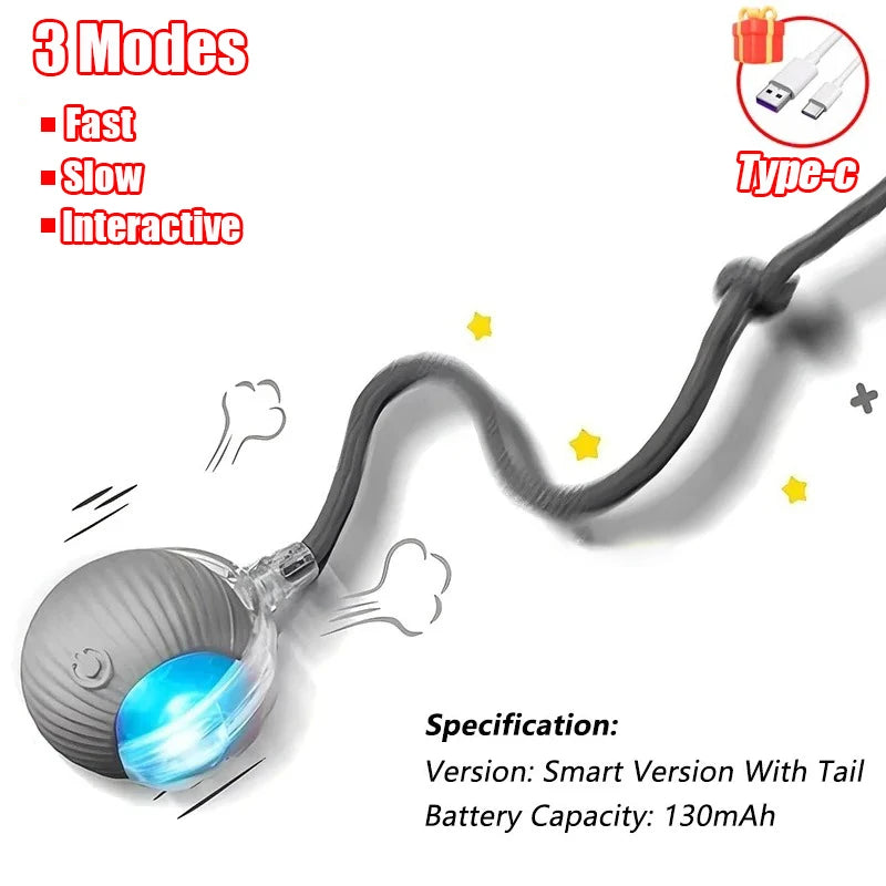Rechargeable Interactive Rolling Cat Toy with Faux Tail