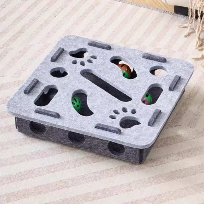 Interactive Felt Cat Puzzle Box With Bell Ball