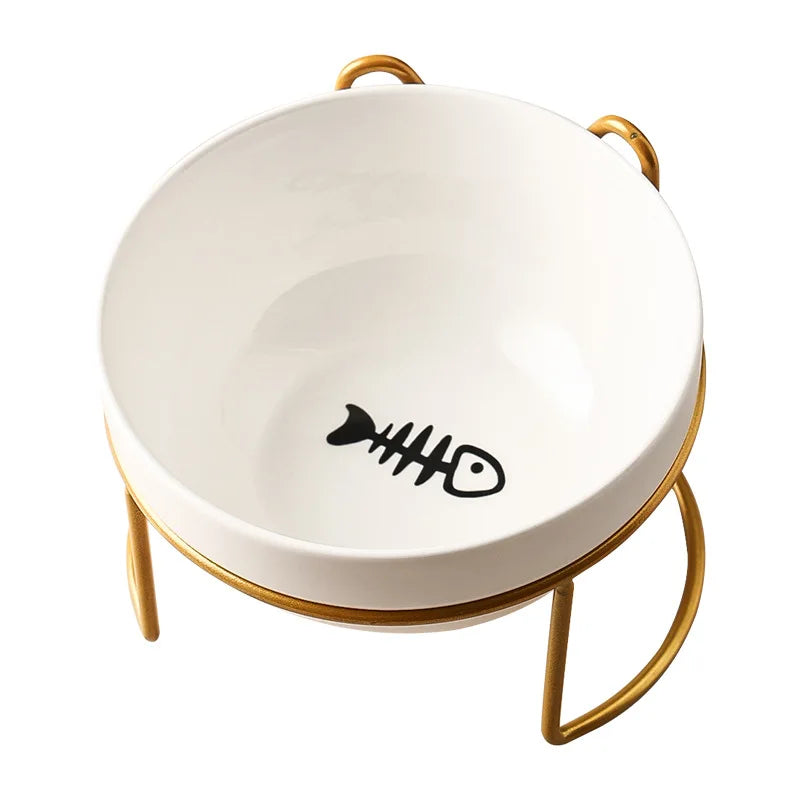 Ceramic Double Cat Bowl with Cervical Protection