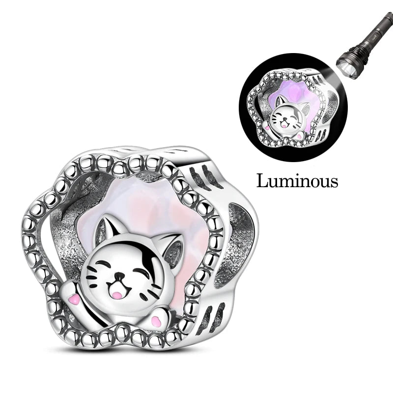 925 Silver Pink Zircon Heart Dog Claw Charm for Bracelets