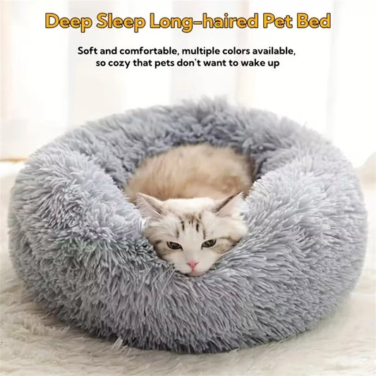 Plush Round Faux Fur Calming Pet Bed