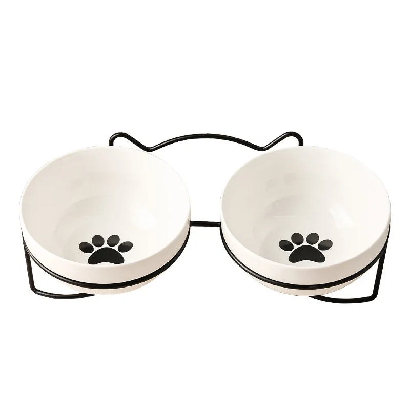 Ceramic Double Cat Bowl with Cervical Protection