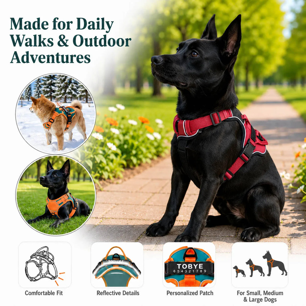 Personalized Reflective Breathable Dog Harness and Leash Set