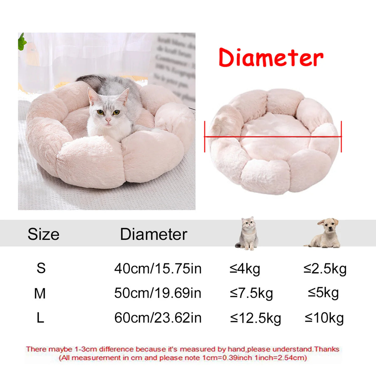 Plush Round Winter Warm Pet Bed in Six Sizes
